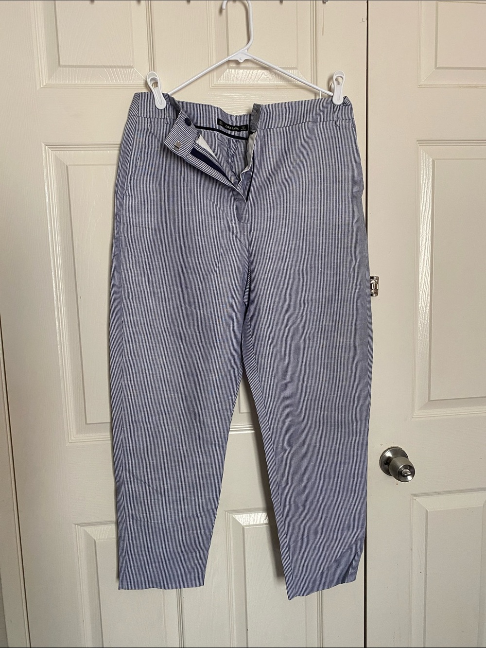 Zara Basic Chambray Light Blue / White Pixie Cropped Pants Size XL